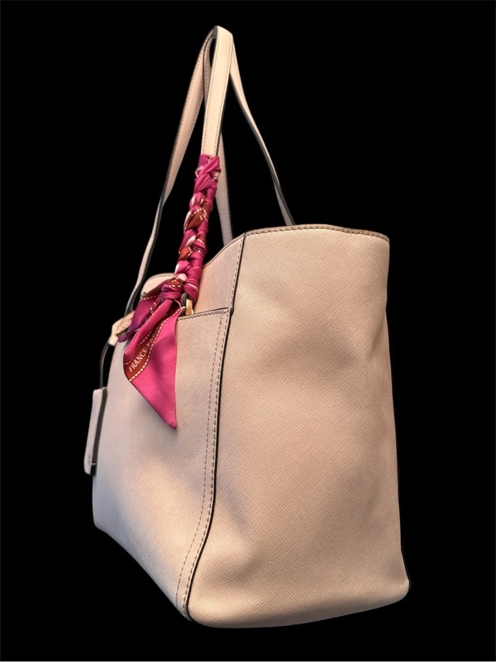 Tory Burch Blush Pink Leather Tote with Pink Scarf Accent